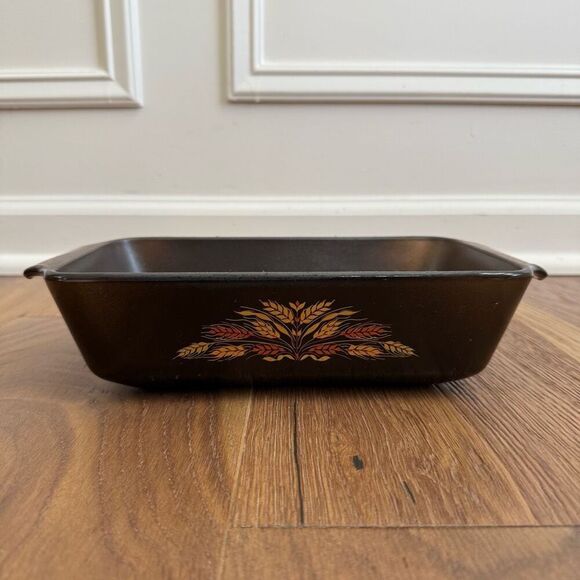 Vintage 70s Anchor Hocking Fire-King Bread Loaf Pan Amber Wheat - Picture 1 of 6